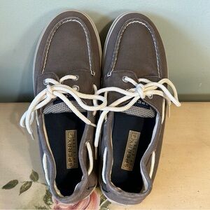 SPERRY Men’s Gray White Stitched Top Sider Sneakers 9
